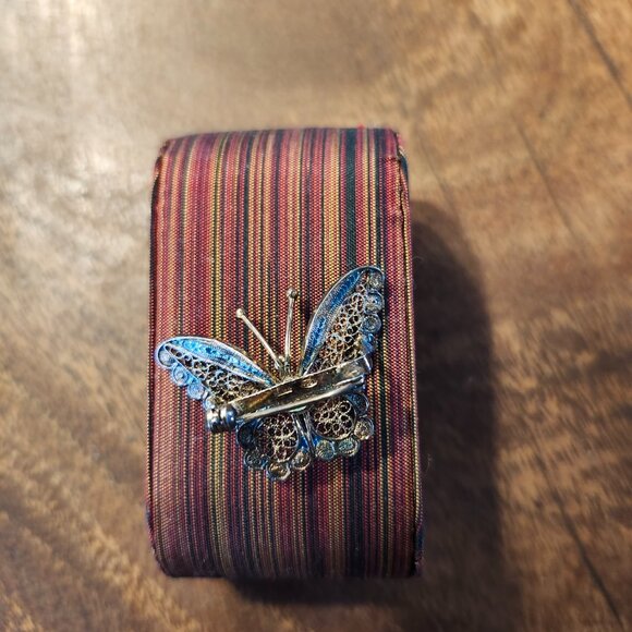 antique silver butterfly brooch,  filligre/ emanel. - Picture 2 of 5